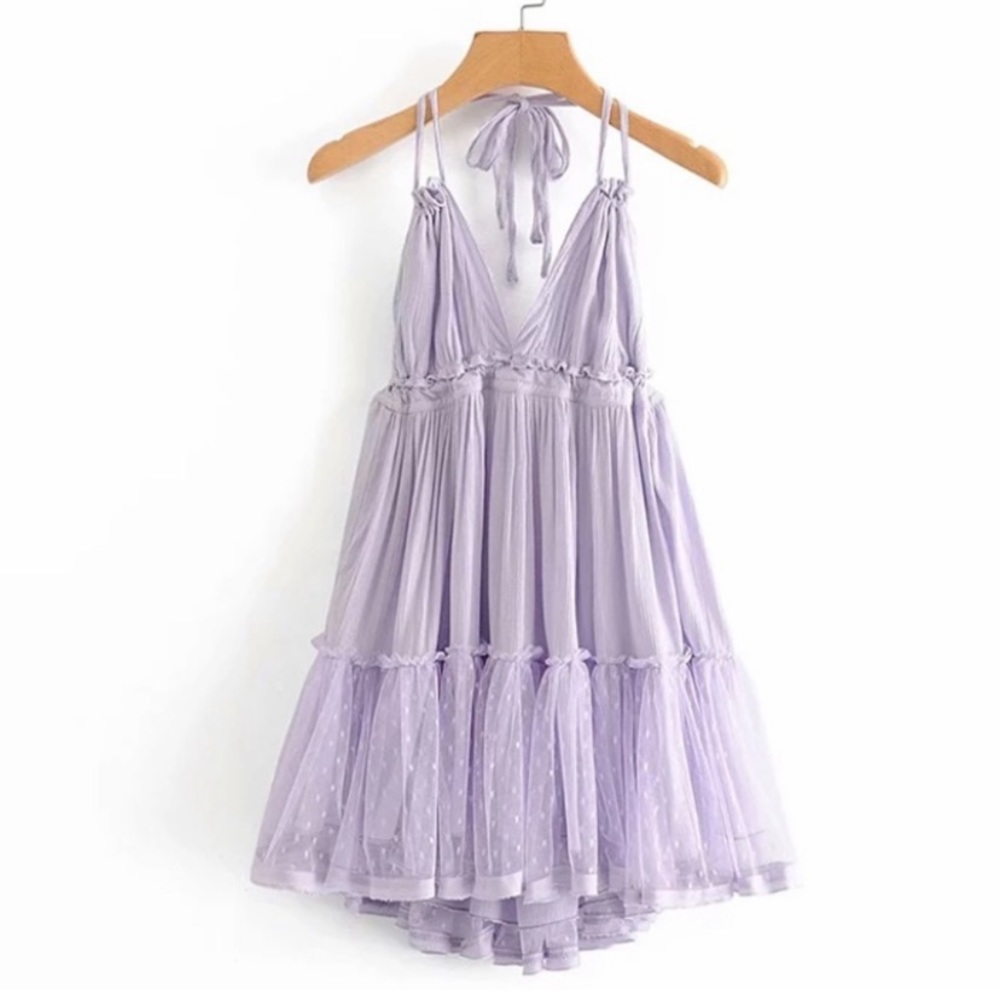 New Bohemian Hippie Chic Backless Lace Halter Mini Tunic Festival Beach Dress - Picture 8 of 8